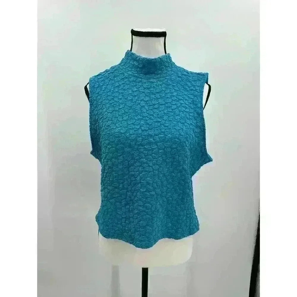 Anthropologie Turquoise Blue Tassel Popcorn High Neck Crop Tank Top - Women's XL - Picture 11 of 12